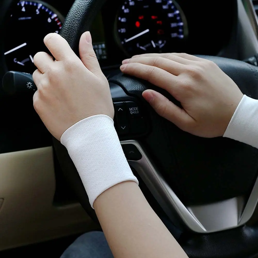 Funda elástica para muñeca al aire libre para hombres y mujeres, mangas para brazos de ciclismo de Color sólido, protector solar, pulsera deportiva, mangas de seda helada
