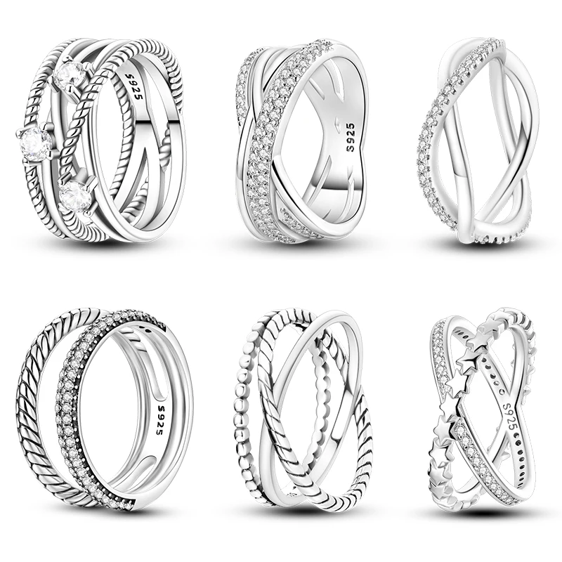 Ringe für Frauen, 925er Silber, Farbe Zirkon, gewundene Linie, geometrischer Stern-Ring, Verlobung, Hochzeit, romantischer Valentinstag, edler Schmuck, Geschenk