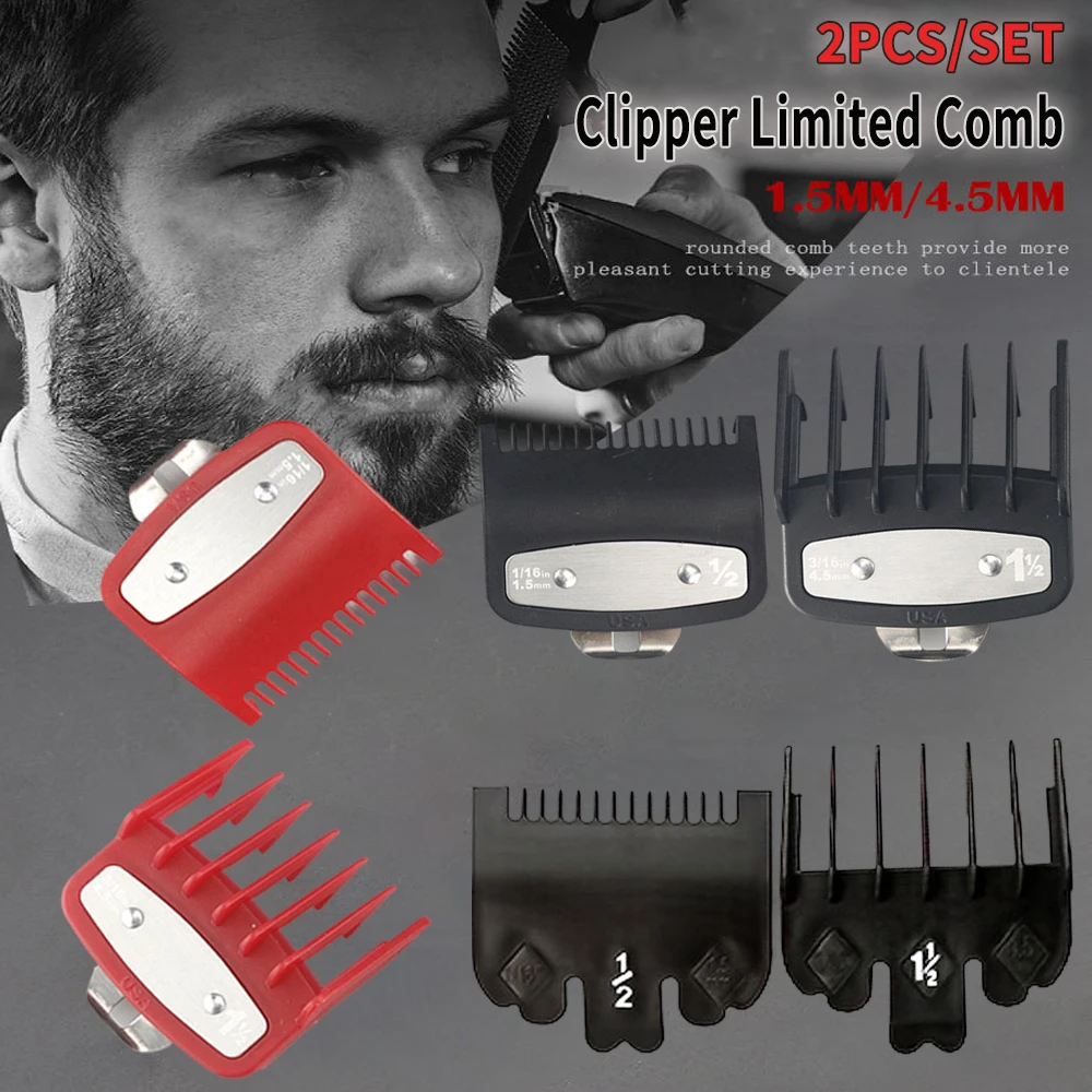 2Pcs Professional Hair Cutting Guide Comb Clipper Limit Comb Trimmer Cutting Styling Tools Attachment Compatible 1.5mm 4.5mm