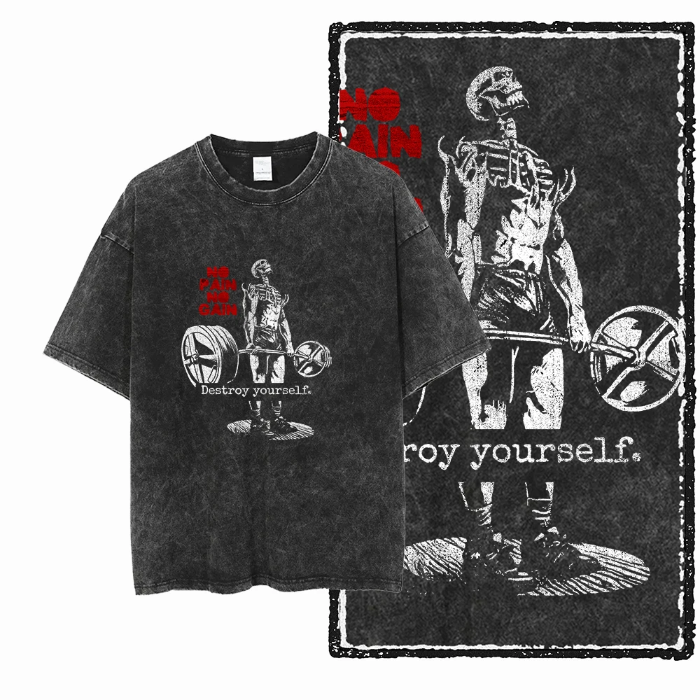 YG BODY BUILDING Bedrucktes Baumwoll-Säure-gewaschenes Grafik-Unisex-T-Shirt Cooles CROSSFIT Streetwear-Männer-T-Shirt Big Size T-Shirt für Männer