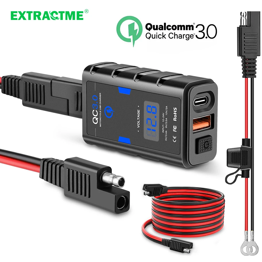 Extractme 6.8A QC3.0 cargador USB para motocicleta adaptador de fuente de alimentación impermeable de 12V con interruptor voltímetro enchufe Moto cargador de teléfono