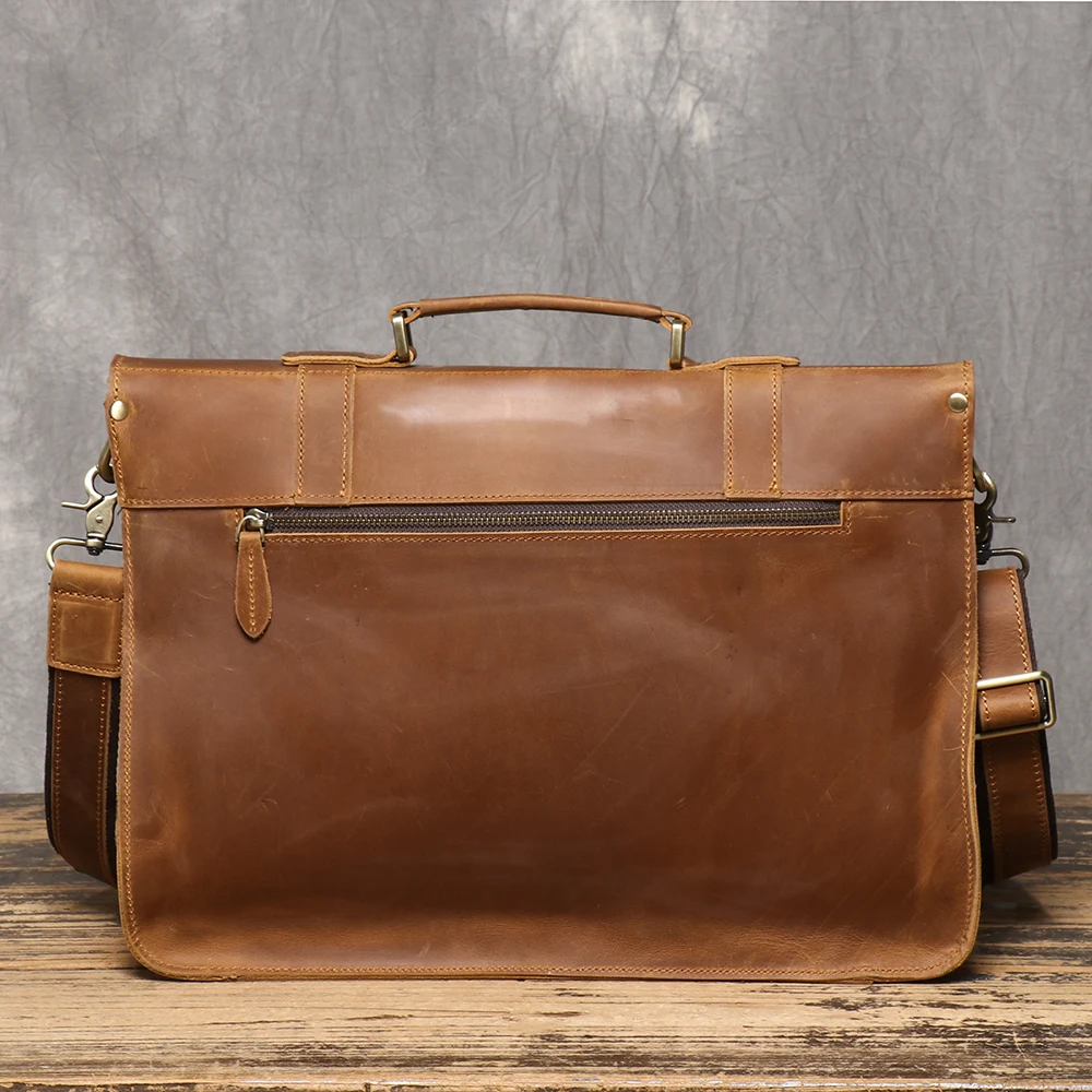 Retro Aktentasche Crazy Horse Leder Herren Rindsleder Schulter Umhängetasche Große Kapazität Echtleder Laptoptasche