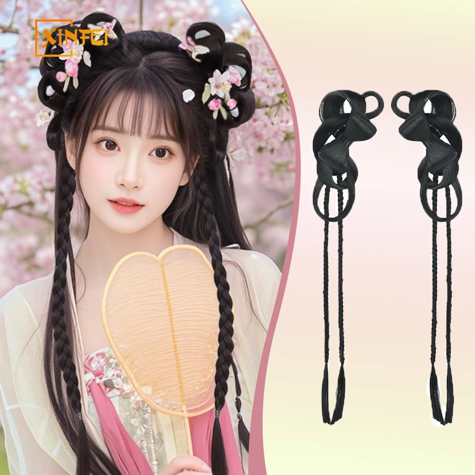 Синтетический парик XINFEI Hanfu, повязка на голову, антикварный бант, булочка для новичков, ежедневная песня и династия Мин, стильный костюм, булочка