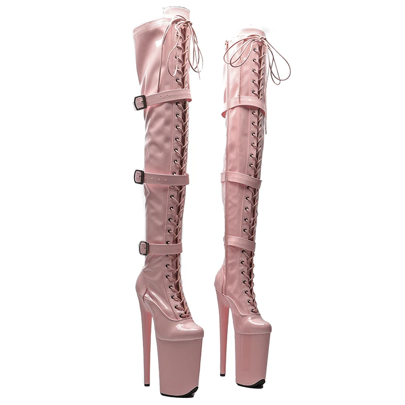 Leecabe 23cm/9 polegadas patente superior moda senhora plataforma de salto alto botas de dança pólo