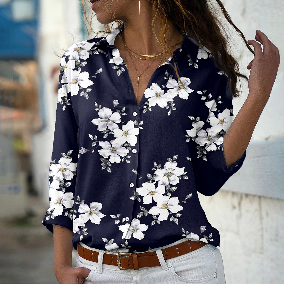 Camisa holgada con temperamento para mujer, camisas informales a la moda para mujer, nuevas camisetas estampadas para mujer