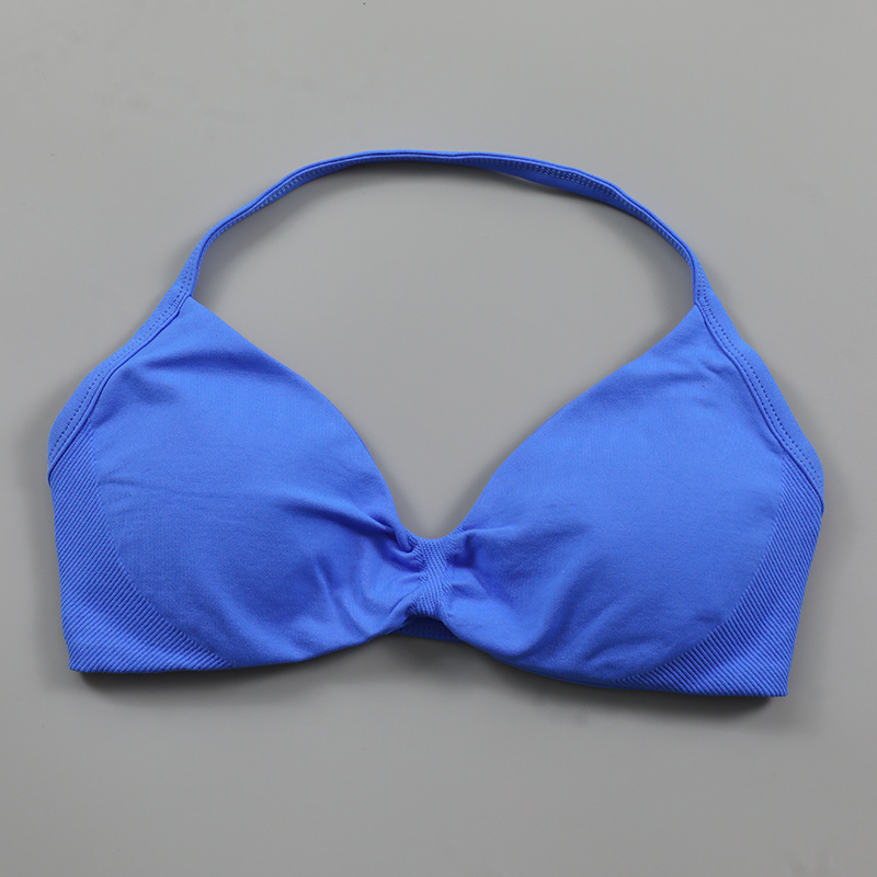 Sujetador de tiras de impacto para mujer, sujetadores deportivos de Yoga con cuello Halter fruncido, Top corto de gimnasia sin costuras con espalda descubierta y almohadillas extraíbles