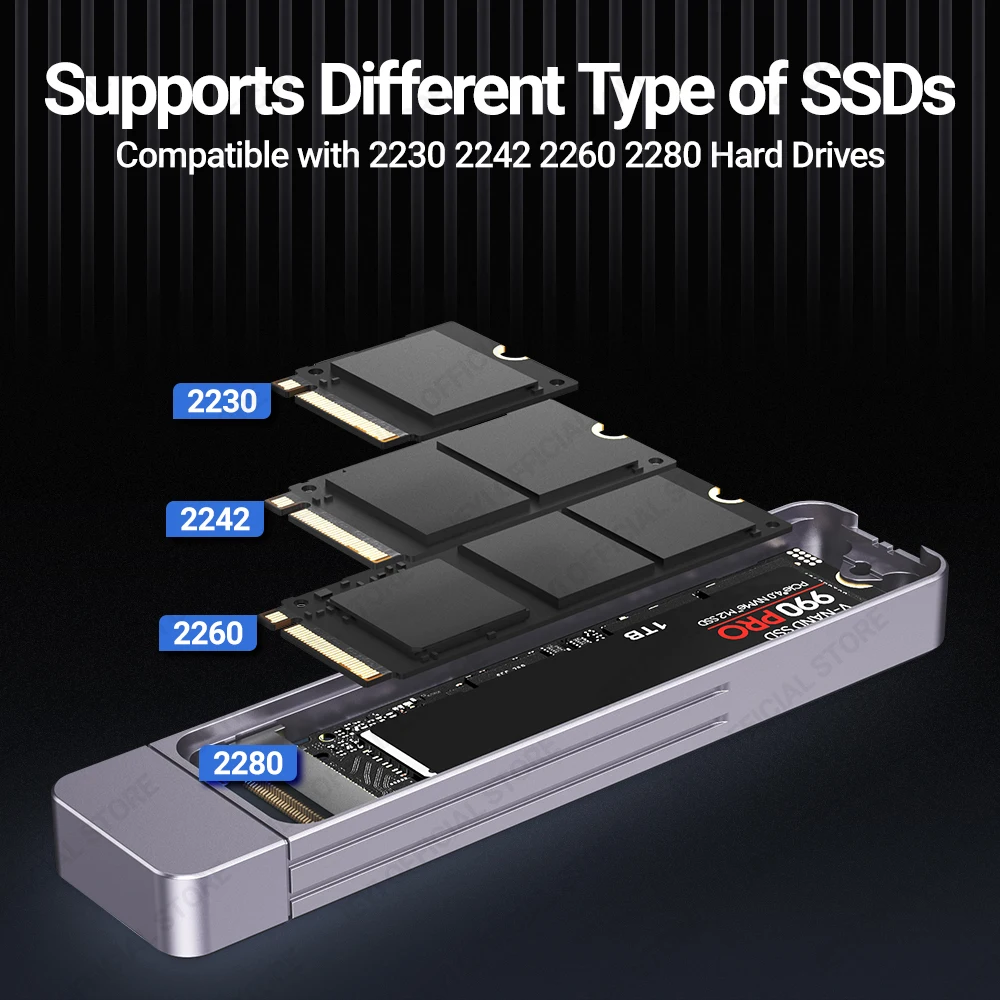 JEYI Caja NVMe M.2 de conexión directa, enchufe USB-A USB 3,2 10Gbps en línea de aluminio 2242 2280 SSD con funda protectora magnética