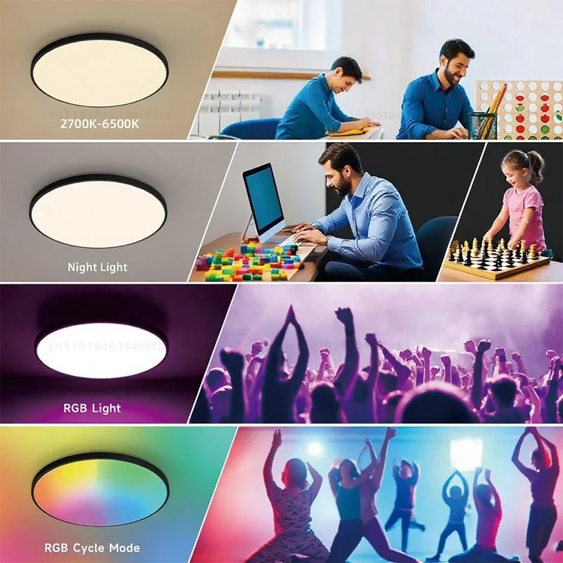 Tuya inteligente wifi luz de teto 24w rgbcw atmosfera circular luz controle app adequado para alexa google casa quarto casa