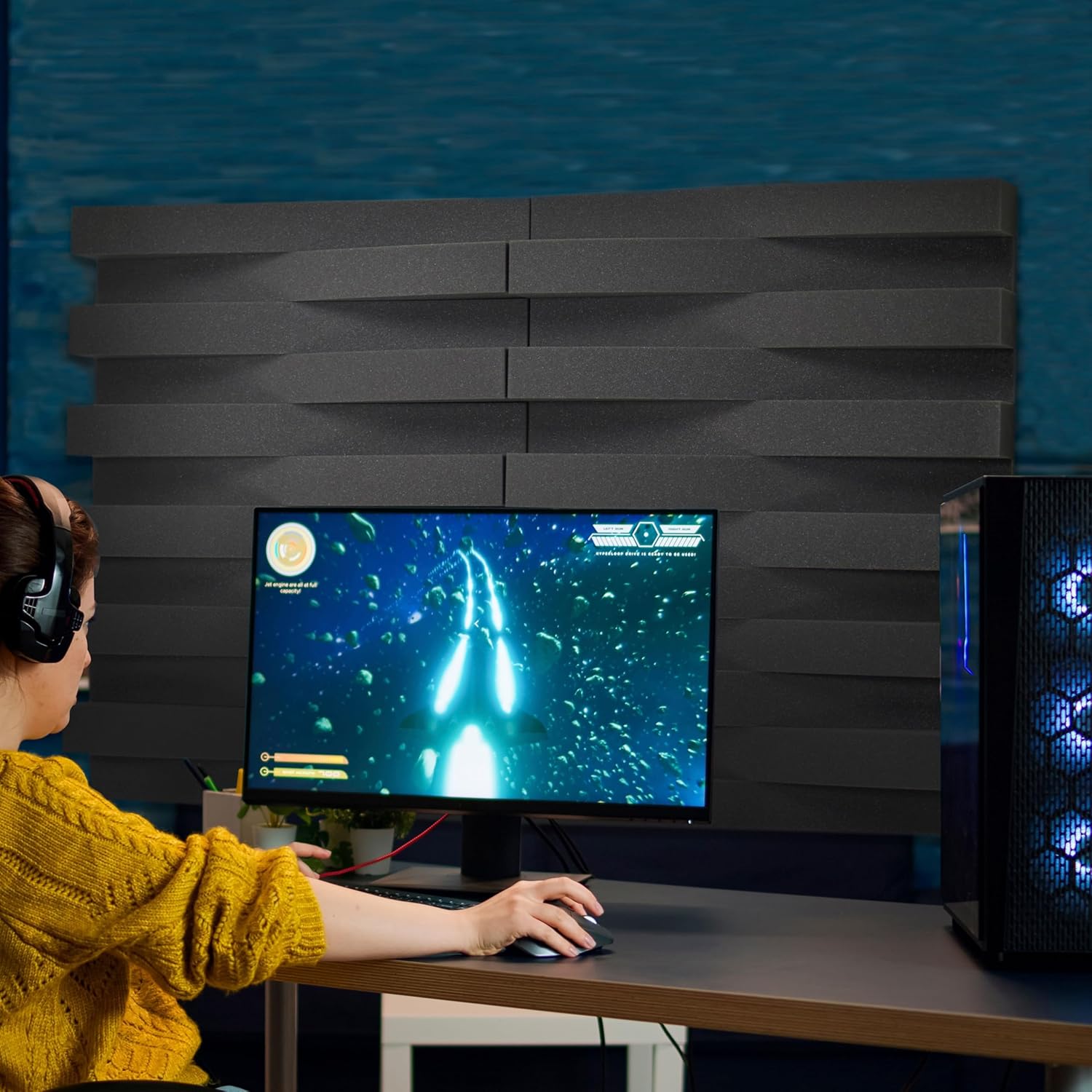 Paneles Acústicos Decorativos de Espuma Acústica 24 Unidades 595x75x75 mm sin Comprimir para Gaming Podcast Youtubers