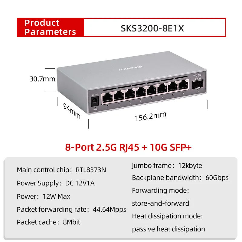 Xikestor Simple L2 administrado 2.5G 8 puertos 2.5G RJ45 y 1 puerto 10G SFP+ Ethernet compatible con agarración VLAN/puerto