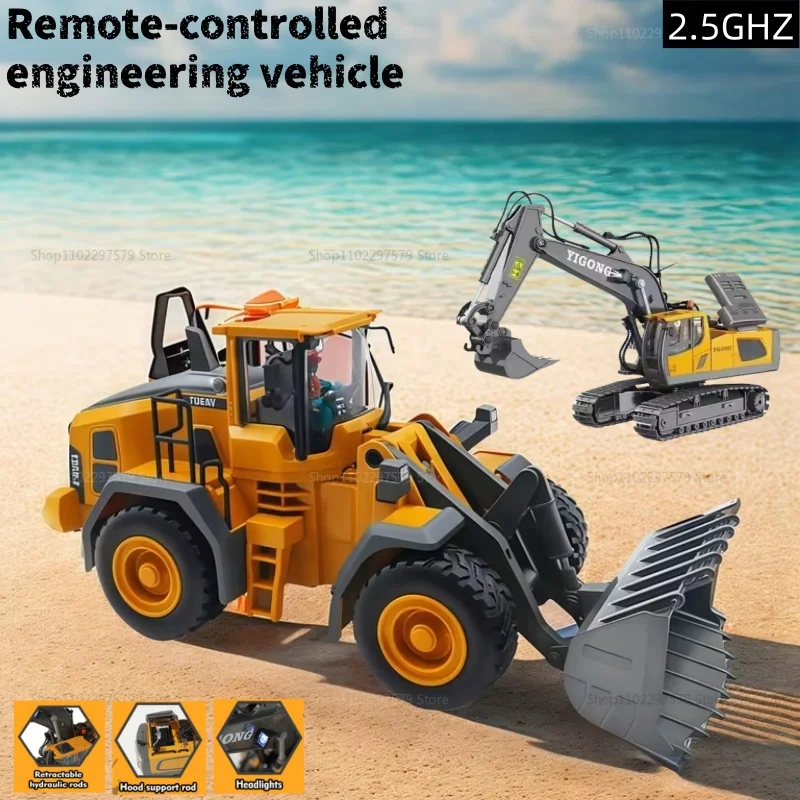 2025 New Remote Control 4WD Excavator Toy with Alloy Dump Truck Construction Vehicle for Boys Kids Gift Educational Play Model