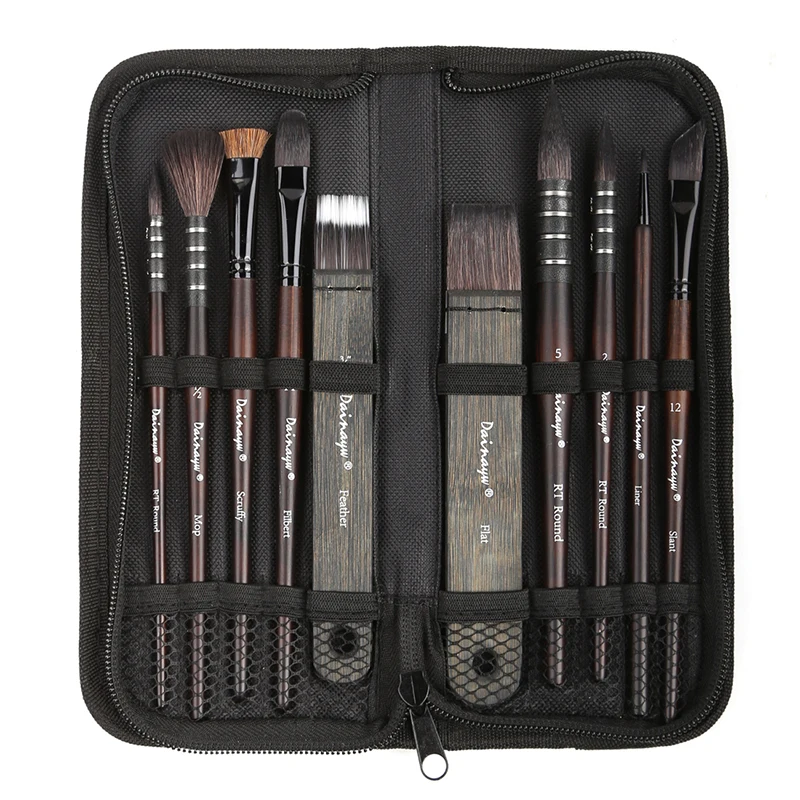 Dainayw 10 ชิ้นภาพวาดสีน้ําชุดแปรง Mop อินทรีย์สีฟ้ากระรอกม้าผมพู่กัน Multi - Function อะคริลิค Art Supplies