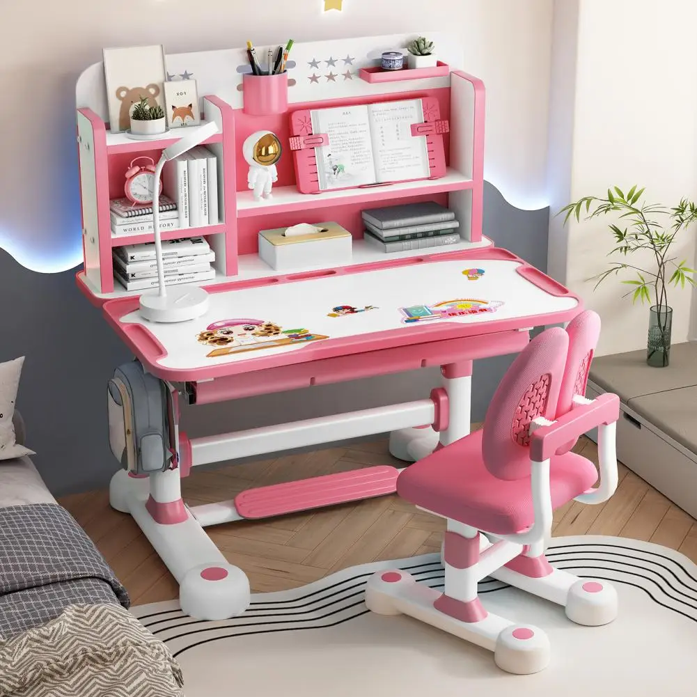 Conjunto de mesa e cadeira de aprendizagem para jovens azuis, mesa de aprendizagem escolar para jovens com altura ajustável e conjunto de cadeiras, com estante