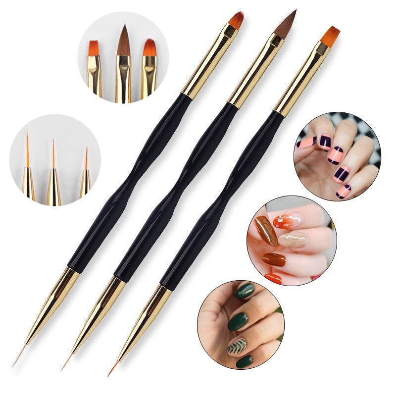LULAA, 3 uds., bolígrafo para dibujar uñas, doble extremo, pincel para decoración de uñas, acrílico, redondo, plano, pintura, delineador de dibujo, herramientas para decoración de uñas Diy