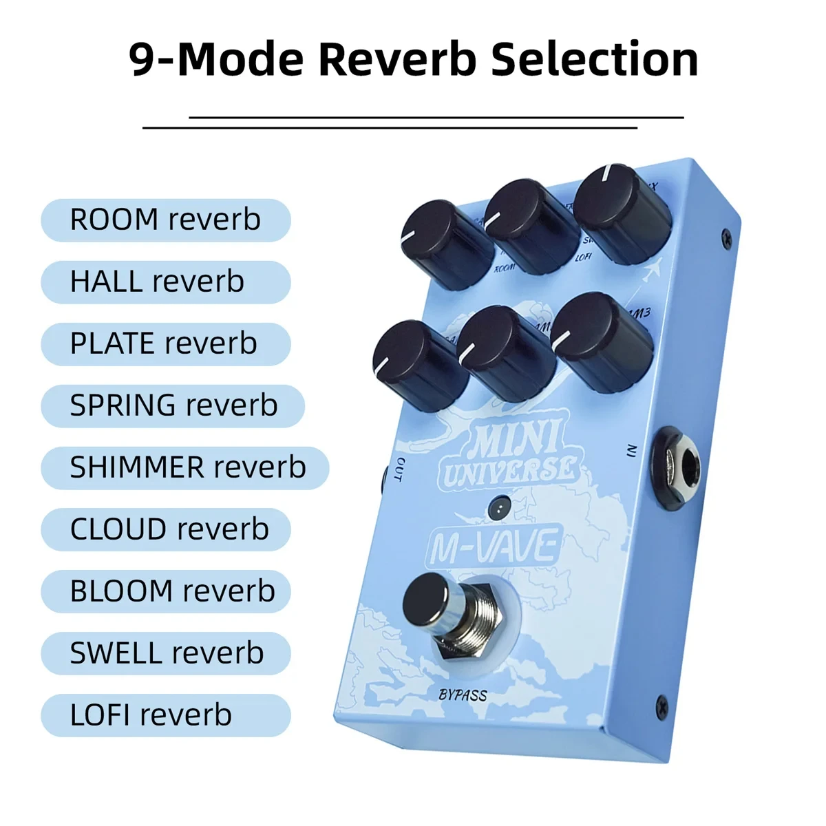 M-VAVE Guitar Effect Pedal Digital Reverb Pedal Digital Modeling Reverberation Effector with 9-Mode Reverb Selection