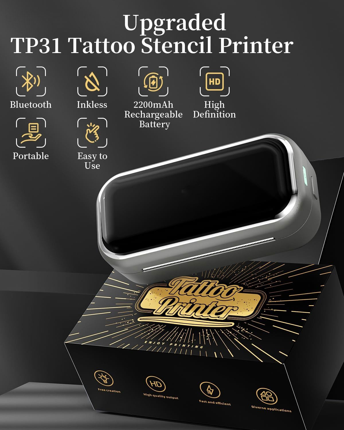 Impressora térmica de estêncil de tatuagem tp31, 80mm, com papel de transferência, sem fio, bluetooth, mini impressora portátil, artista diy