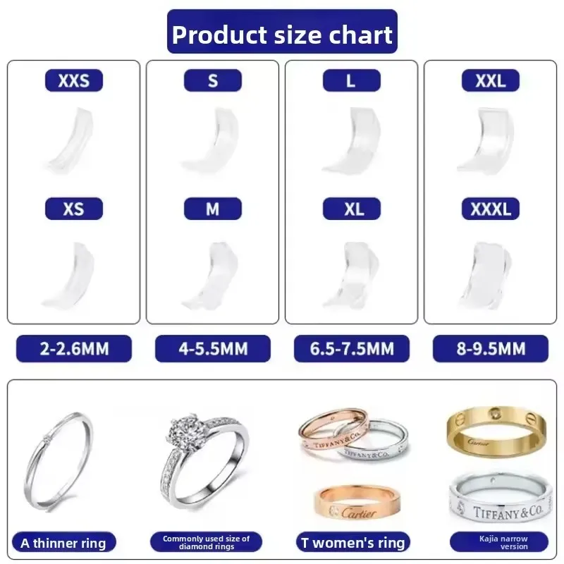 8 Sizes Silicone Invisible Clear Ring Sizer Anti-Loss Proof Invisible Ring Holder Retainer Shrinker for Large Rings