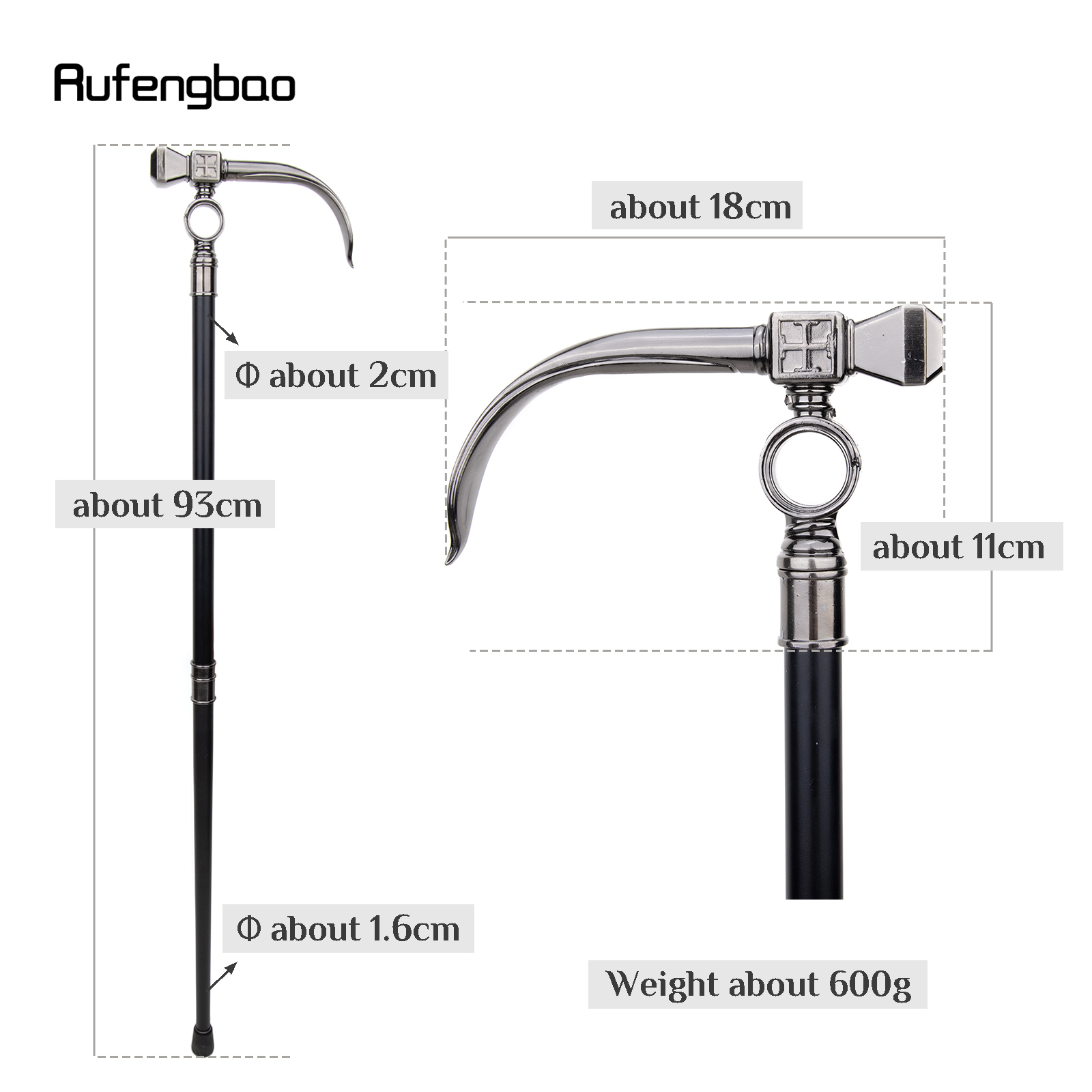 Martelo longo moda bengala decorativa vampiro cospaly festa vintage elegante bengala halloween crosier 93cm