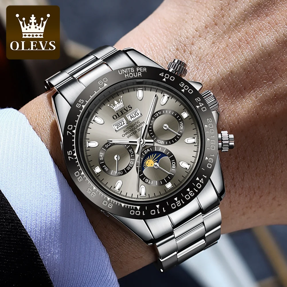OLEVS 6654 Reloj mecánico automático para hombre, marca de lujo, acero inoxidable, resistente al agua, luminiscente, reloj de moda para hombre