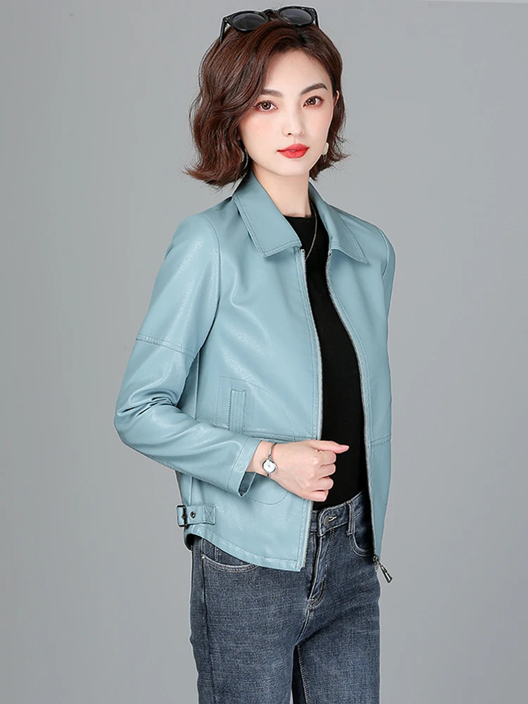 Neue Frauen Schaffell Jacke Frühling Herbst 2025, Mode Lässig Langarm Kurze Zipper Leder Mantel Lose Split Leder Oberbekleidung