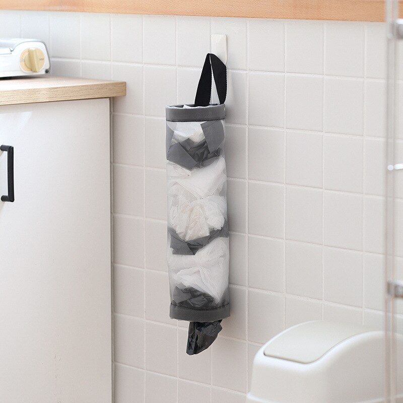 1pc Grijs Diversen Zak Opslag Muurbevestiging Mesh Plastic Zakken Dispenser Opknoping Hergebruikt Opbergtasje Vuilniszakken Keuken Vuilnis Org