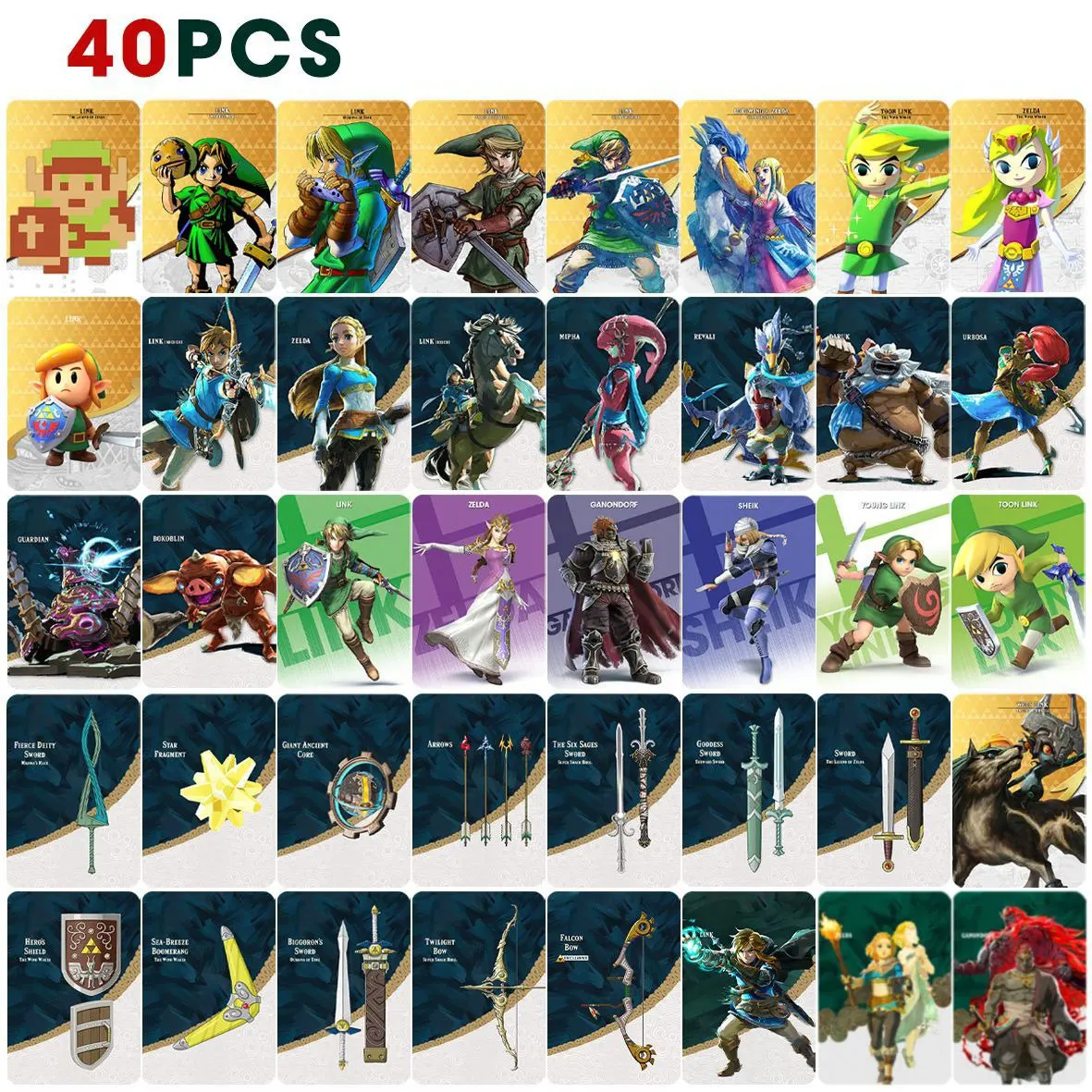 สไตล์ใหม่ 40 ชิ้น Zelda Amiibos การ์ดใช้กับ Legend of Zelda Tears of the Kingdo และ Legend of Zelda ล่าสุด Paragliding