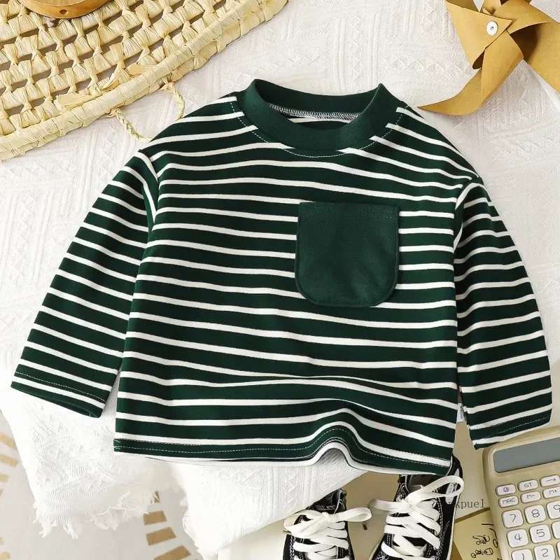 maglietta a righe per bambini Ragazzi Ragazze Nuove magliette larghe casual Nuovo design Top a maniche lunghe in tinta unita Mantieni caldo in autunno e inverno