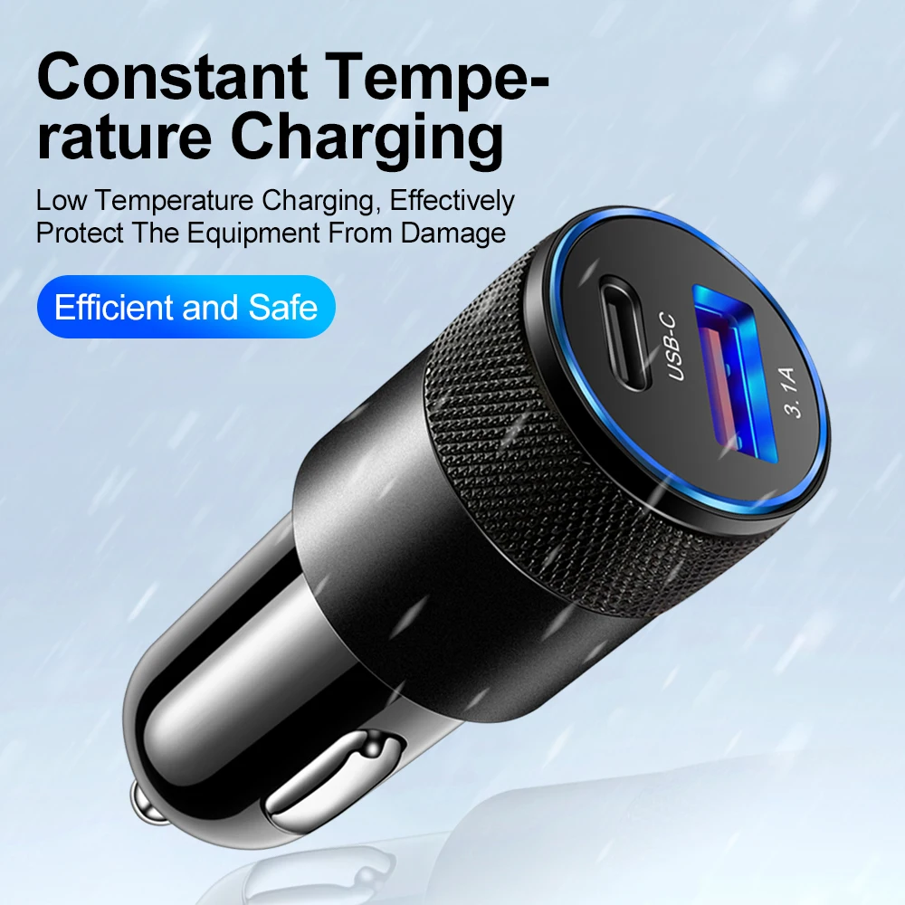 3.1a portas duplas usb carregador de carro tipo c adaptador de telefone de carregamento rápido pd adaptador de carregador de telefone soquete isqueiro para xiaomi