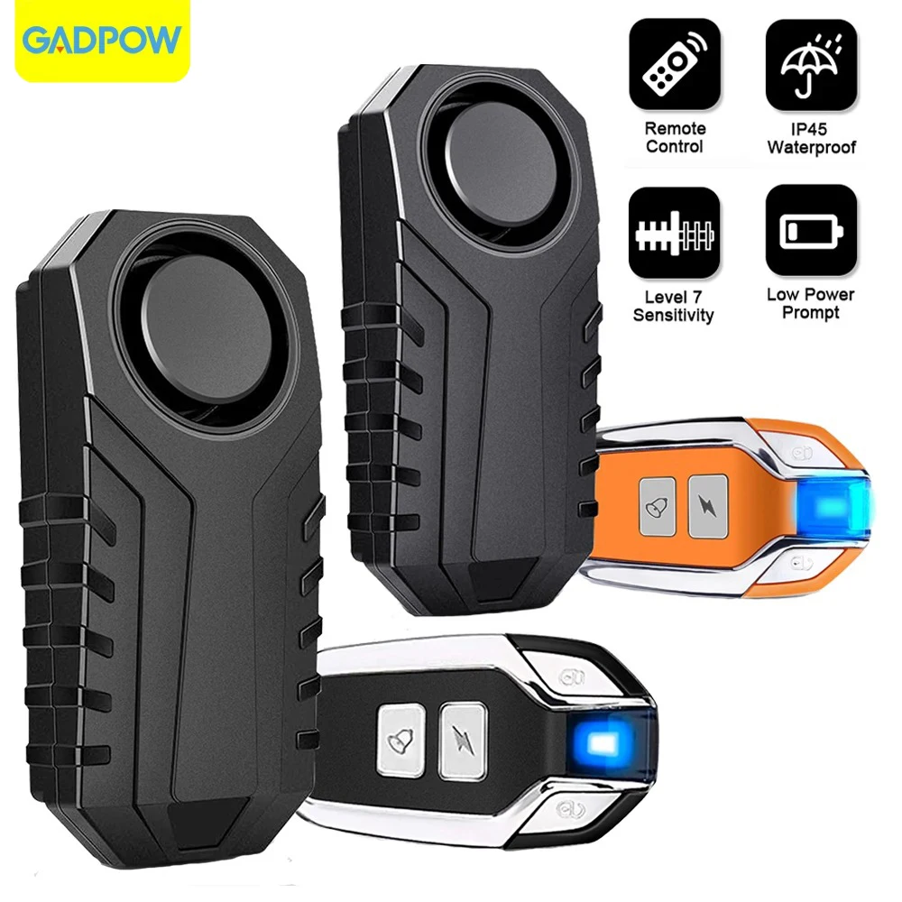 Gadpow motocicleta bicicleta controle remoto sem fio alarme sensor de vibração 113db alto alarme de segurança à prova dwaterproof água
