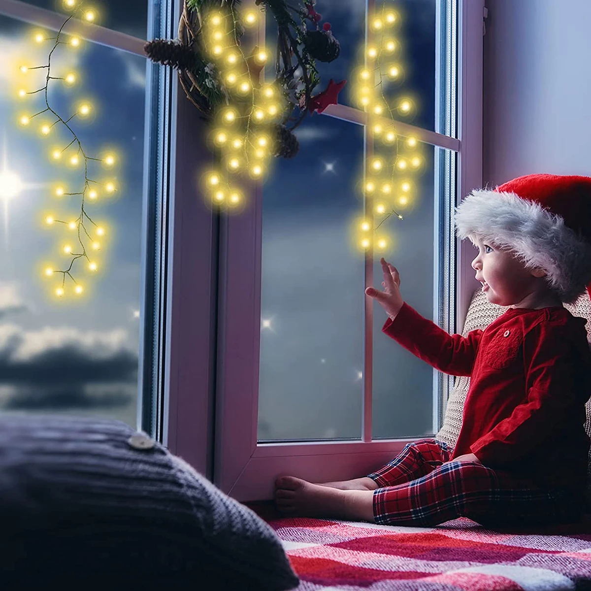 Stringa di luce a LED da 100/200 LED Stringa di luce fata in filo verde utilizzata per grappolo interno Albero di Natale Festa di Capodanno Decorazione da campeggio