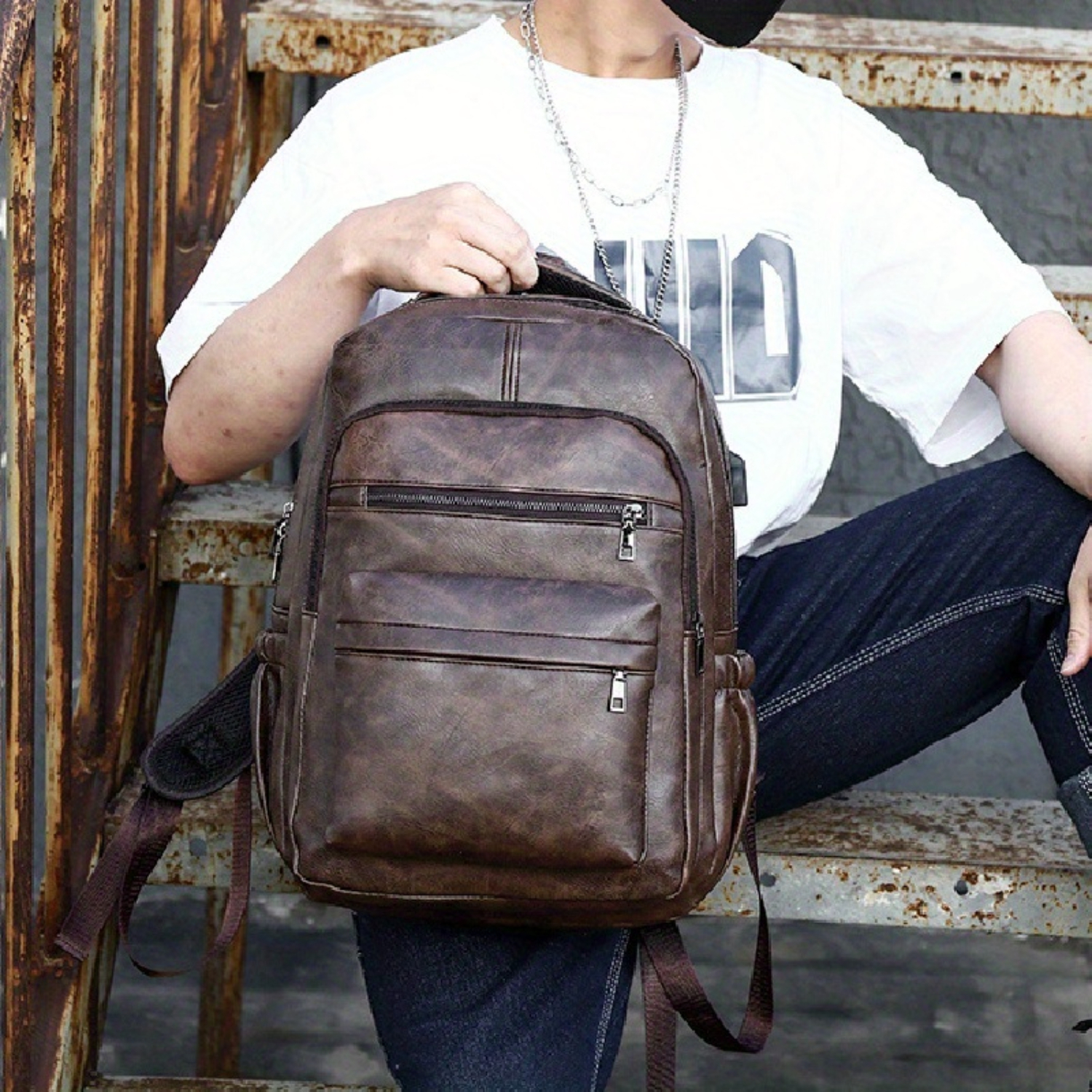 TSA-Approved PU Leather Daypack, Waterproof, Multi-Compartment Computer Backpack