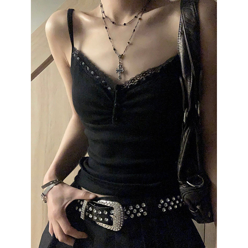 GIDYQ, camisola de encaje de verano para mujer, moda coreana, ropa de calle, Tops cortos sexis, camisetas informales Harajuku para mujer, camisetas sin mangas que combinan con todo, nuevo