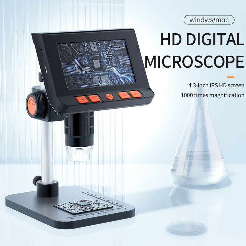 1000X 4.3" LCD Digital Microscope 1080P Coin Microscopio USB Electron Microscopes With stand For Soldering Repair Support PC