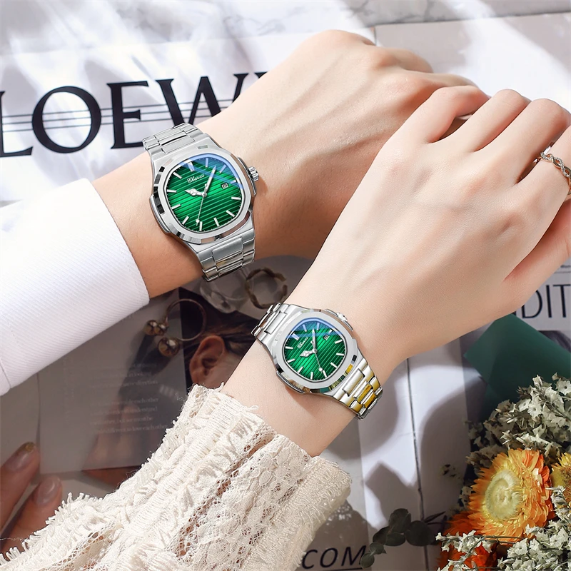 Chenxi 8222 moda casal relógio de quartzo à prova dwaterproof água luz noturna data pulseira de aço inoxidável casual data relógio masculino e feminino