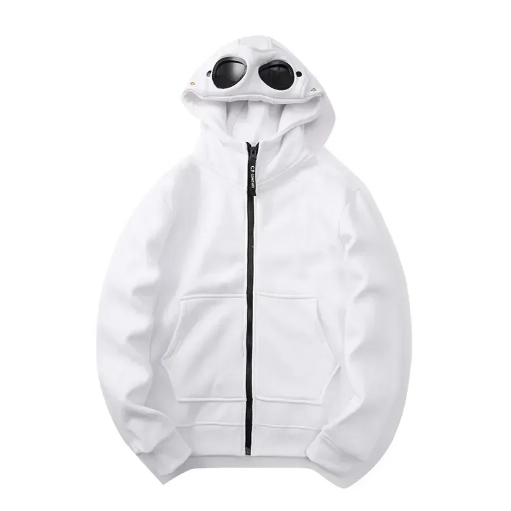Outono e inverno óculos chapéu hip-hop cardigan zíper e lã com capuz moletom ao ar livre jaqueta quente unisex