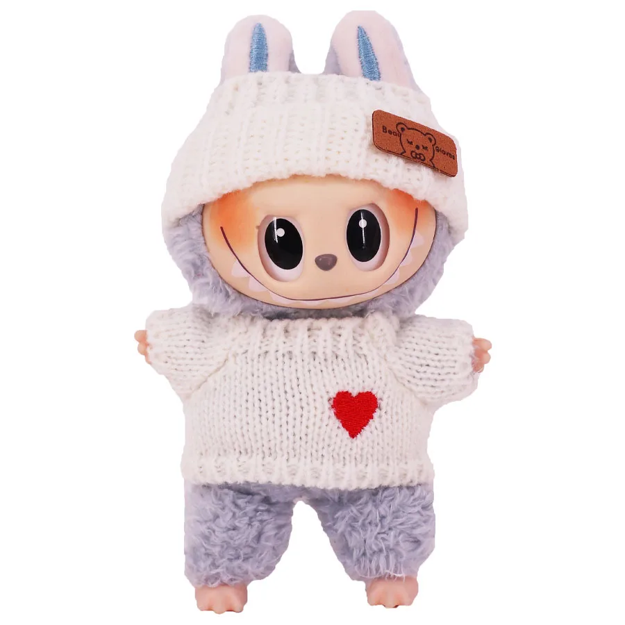 Puppenpullover + Wollmütze für Labubu 17 cm Plüschpuppenkleidung Zubehör Mädchenspielzeug Geburtstags- und Weihnachtsgeschenk