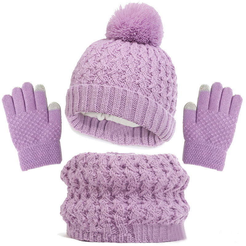 2023 Luxe Mode Sjaals Kinderen Gebreide Beanie Cap Leuke Pompom Babymutsje Wintermuts Sjaal En Handschoenen 3 Stuks Set voor Meisjes Jongen