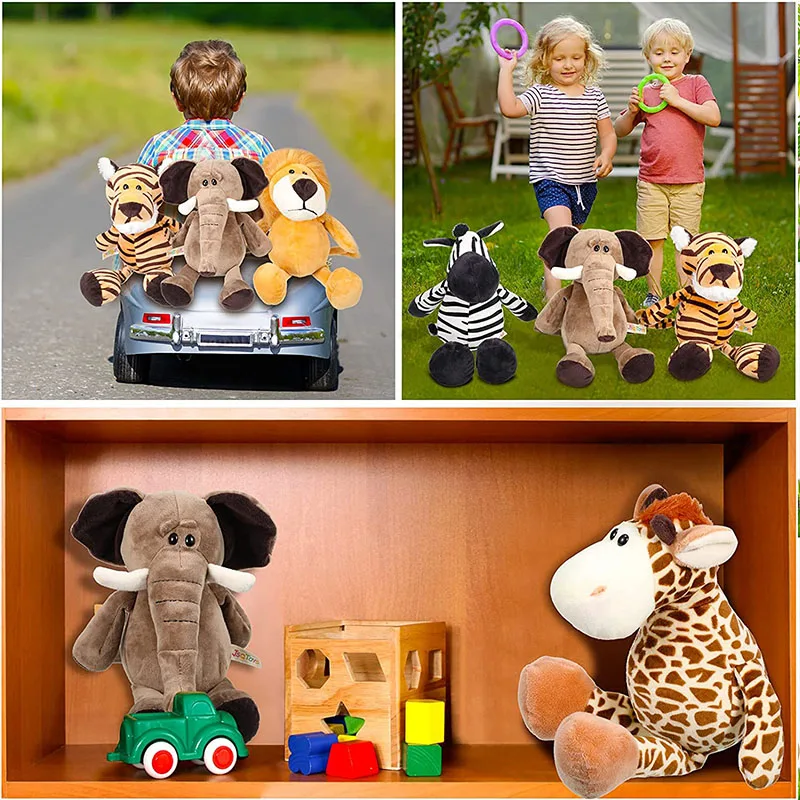 25CM Kawaii Dschungel Tier Plüsch Spielzeug Wald Tier Plüsch Hund Zebra Elefant Löwe Fuchs Giraffe kinder Spielzeug Puppe geburtstag Geschenk