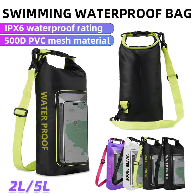 2L/5L PVC Swimming Waterproof Bag,Mobile Phone Waterproof Dry Bag for Trekking Drifting Rafting Surfing Boating Storage Bag