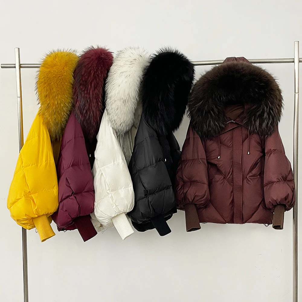 OFTBUY Ente Unten Mantel Frauen Neue Winter Echt Fox Pelz Waschbären Mit Kapuze Puffer Jacke Pelz Abnehmbare Dicke Lose Pelz Kragen Oberbekleidung