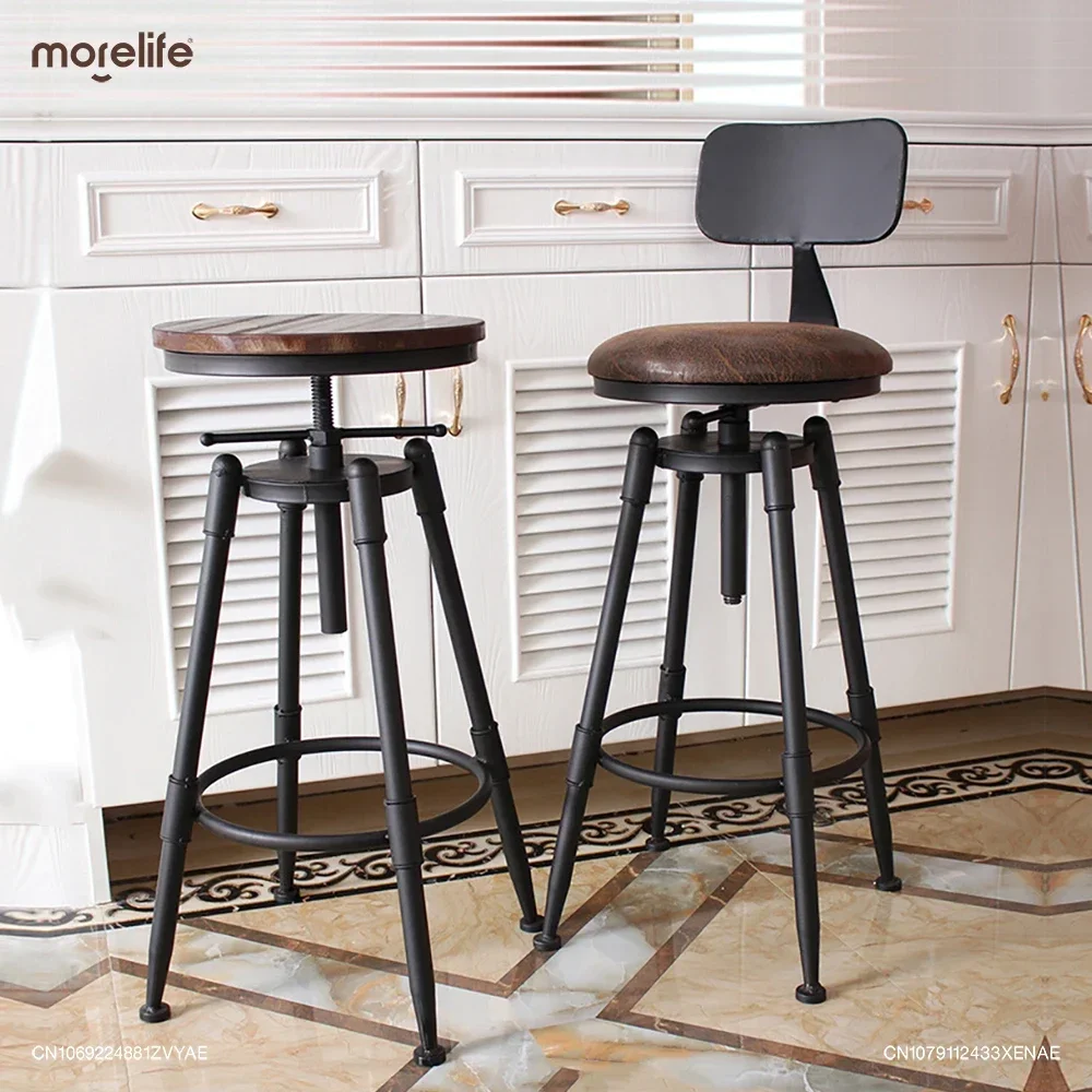 Taburetes Retro De hierro para el hogar, Silla De Bar, respaldo, mostrador, altura De asiento ajustable, 70-90cm