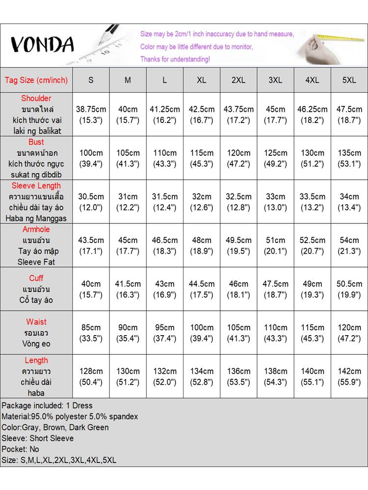 Vonda plus size 5xl Frauen Herbst hemd Kleid 2024 Mode einfarbig Sommerkleid lässig lose plissierte Robe Revers Hals Vestidos