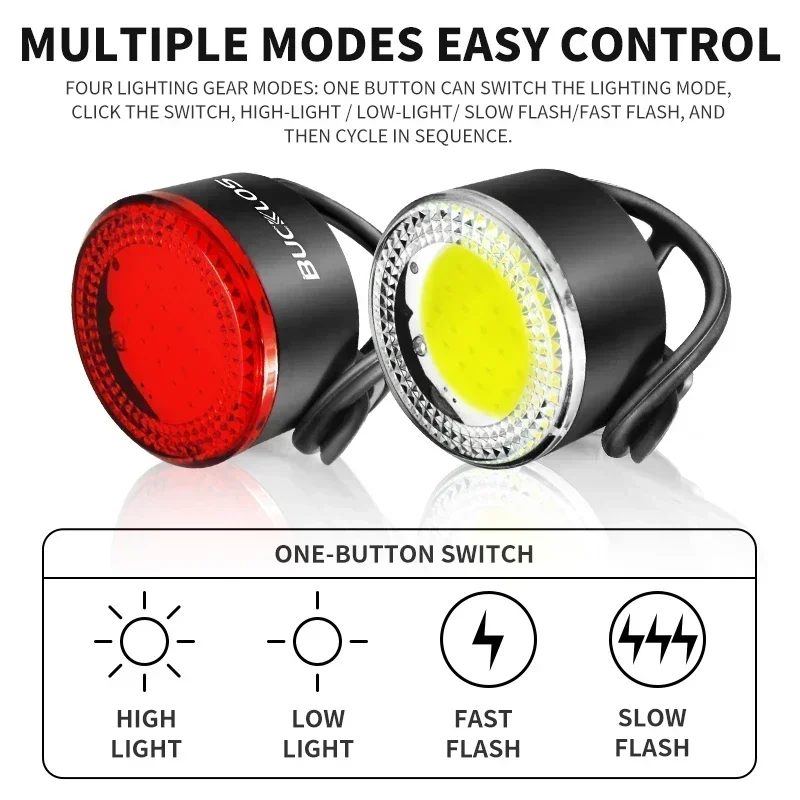 BUCKLOS COB luces traseras para bicicleta, faro recargable por USB, luz de advertencia de seguridad para bicicleta, linterna LED delantera y trasera para bicicleta de montaña, juego de lámparas para ciclismo