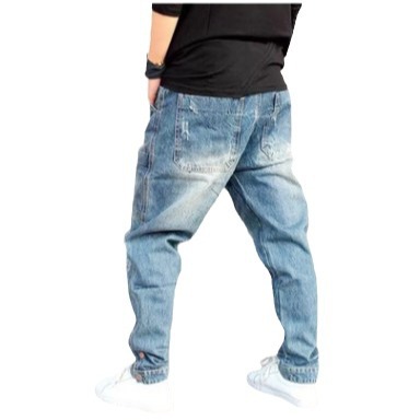 Calça harém jeans estilo rua americana para homens, retrô e moderna, combinada, casual, solta, tamanho grande, calça hip-hop cônica.