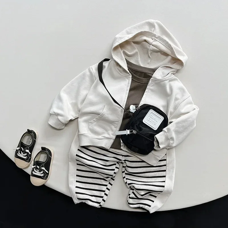 Jaket berkerudung anak laki-laki, Hoodie Solid kasual anak-anak musim semi baru 2025, mantel ritsleting bayi atasan anak-anak