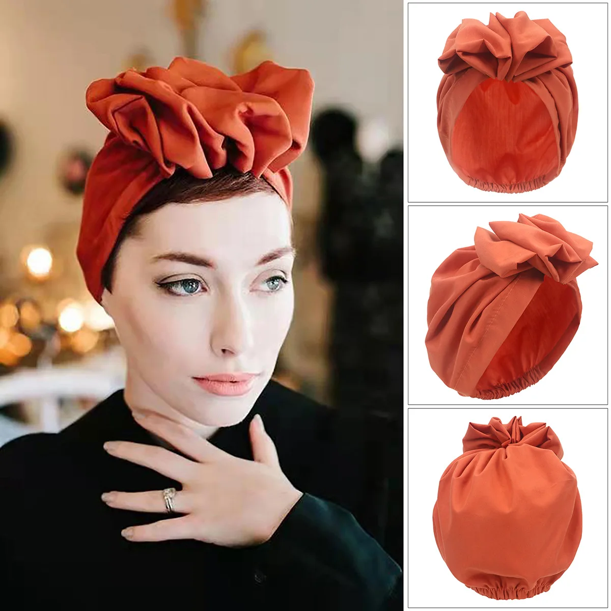 Châu Phi Đầu Đeo Retro Sang Trọng Băng Đô Cài Tóc Turban Gọng Cho Phụ Nữ Hồi Giáo Khăn Trùm Đầu Nắp Soild Màu Sắc Nữ Beanies Mũ Hồi Giáo Mũ Trụ