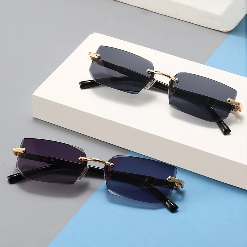 Gafas de sol sin montura a la moda para hombres y mujeres, gafas de sol sin marco populares, gafas de sol clásicas para hombre y mujer, gafas de sol cuadradas pequeñas para viajar en verano