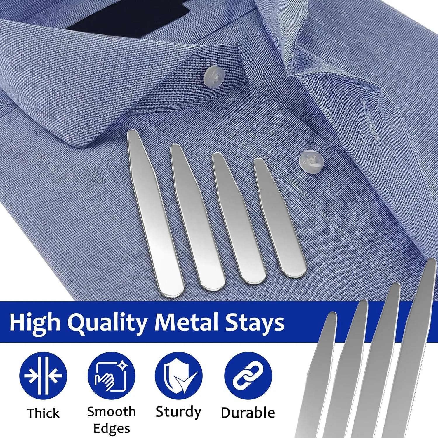 [4 pares] reforços de colarinho de aço inoxidável com 8 ímãs, colarinho magnético permanece reforços de colarinho de camisa de metal para homens