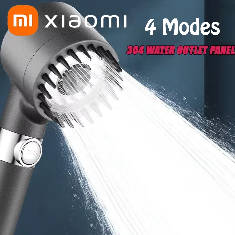 Насадка для душа высокого давления Xiaomi, 4 режима экономии воды с фильтром для жесткой воды, регулируемый спрей с массажным душем для ванной комнаты
