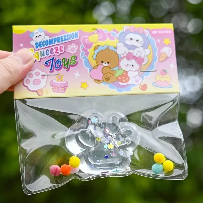 Kawaii Cute Cat's Paw TPR Pinch Toy Slow Rebound Blingbling Squeeze Decompression Toy Transparent Cube PU Sensory Toy Gifts